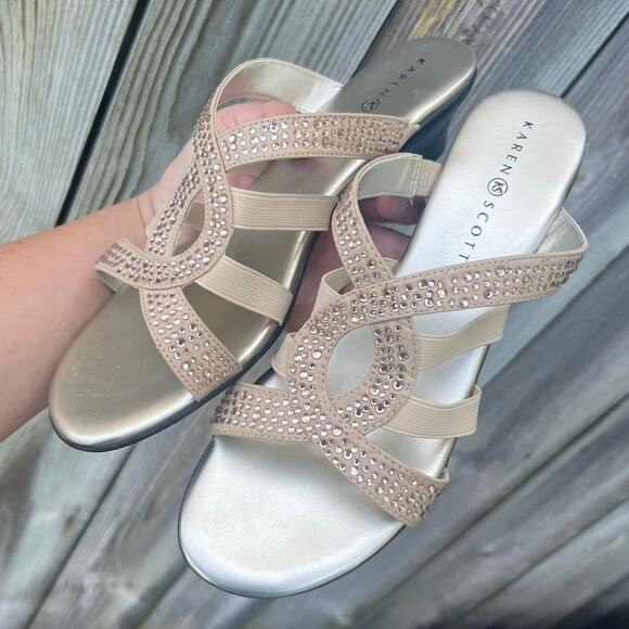 Karen Scott Women’s 9M Champagne Mule Heels Embellished Slip-On Sandals - Picture 4 of 8